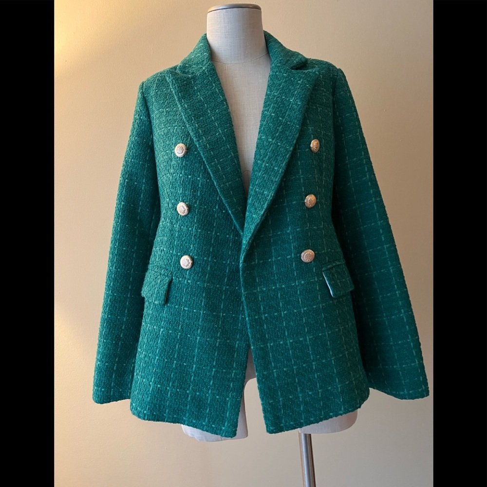 Tweed jacket with gold buttons